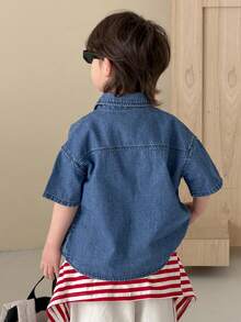 DAZY 男童休闲水洗短袖牛仔上衣 - 中等水洗藍 - 查看 6