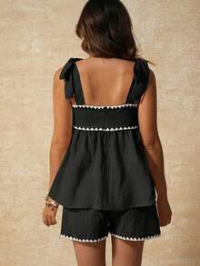 SHEIN Trang phục mùa hè, Quần áo bà bầu, Bộ đồ bầu 2 mảnh, Bộ áo hai dây và quần short phối màu tương phản cho bà bầu, Bộ đồ đi nghỉ mát hai mảnh bằng cotton kiểu Bohemian màu đen dành cho phụ nữ mang thai, với thiết kế phối màu tương phản và cạp chun co giãn thoải mái không gây khó chịu cho bụng bầu. Bộ đồ đi nghỉ mát cho nữ, Bộ đồ mùa hè phối hợp cho nữ, Trang phục nghỉ mát mùa hè cho nữ, Trang phục cotton cho nữ, Bộ đồ mùa hè phối hợp cho nữ, Trang phục mùa hè 2 mảnh dễ thương cho nữ, Trang phục mùa hè mới về cho nữ, Váy thường ngày cho nữ, Trang phục nghỉ mát mùa hè cho nữ, Váy đi nghỉ mát cho nữ, Váy mới về cho nữ, Váy dã ngoại thường ngày cho nữ, Trang phục du thuyền cho nữ, Váy chống nắng thường ngày, Bộ quần short thường ngày cho nữ, Trang phục nghỉ mát cho nữ, Trang phục du thuyền cho nữ, Trang phục mùa hè thường ngày cho nữ, Trang phục mùa hè thường ngày cho nữ, Trang phục thường ngày cho nữ, Bộ đồ hai mảnh quần short cho nữ, Bộ đồ cotton thoải mái mùa hè, Trang phục đi biển cho nữ - màu đen - Xem 7