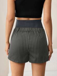 MaterniWear Short de maternité décontracté à imprimé rayé avec poches en biais, été - Gris foncé - Voir 2
