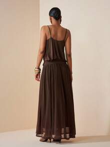 Zivah Summer New Casual Basic Vacation Beach Chiffon Spaghetti Strap Dress - Apricot - Brown - View 2