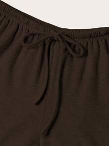 SHEIN Tall 两色可选 女士抽绳腰宽松休闲阔腿裤 阔腿家居裤 抽绳家居裤 宽松家居裤 舒适家居裤，秋季，女士秋装，女士冬装 - 棕色 - 查看 10