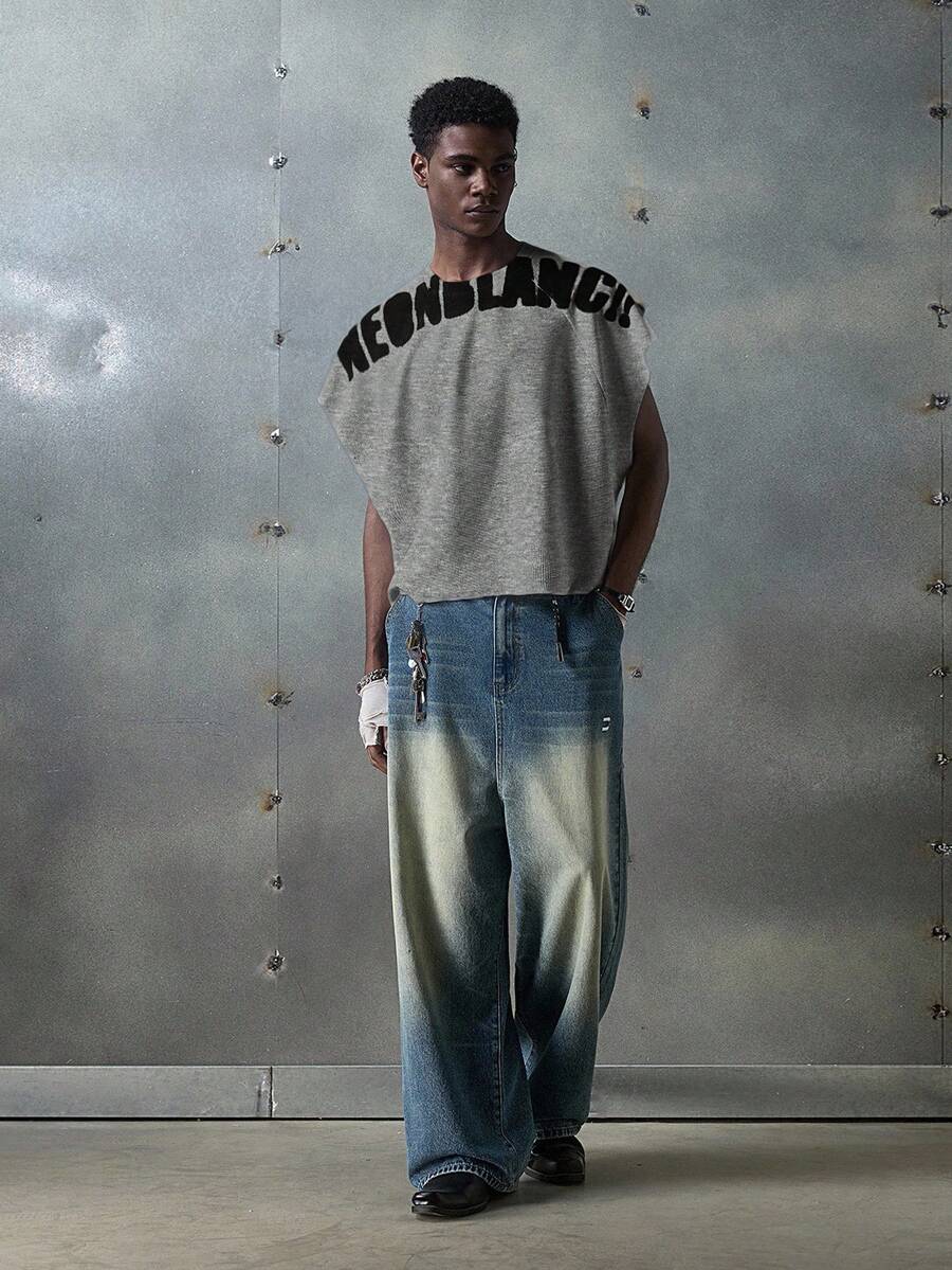 NEON BLANC Áo tank top nam màu trắng cổ tròn in chữ, phong cách đường phố, thích hợp cho mùa hè. - Xám - Xem 1