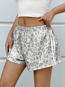 Muchica Women's Leopard Print Knit Wide Leg Shorts - Multicolor - View 5