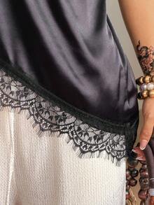 Coolane Women's Spring Streetwear Y2K Casual Chic Daily Wear Fitted Lace Patchwork V-Neck Sleeveless Tank Tops - Black - View 5