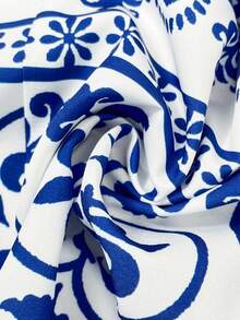 Easowa Vestido midi feminino estampado em azul e branco, estilo camisa, com abertura frontal, ideal para ocasiões casuais, praia, férias e Páscoa. - Multicolorido - Ver 6
