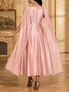 SHEIN Lady 女士纯色优雅无袖中长连衣裙 - 淺粉色 - 查看 2
