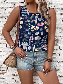 EMERY ROSE Blusa de tirantes de talla grande con estampado floral, top casual de verano para mujeres, blusas de verano lindas y sin mangas para mujeres - Multicolor - Ver 3