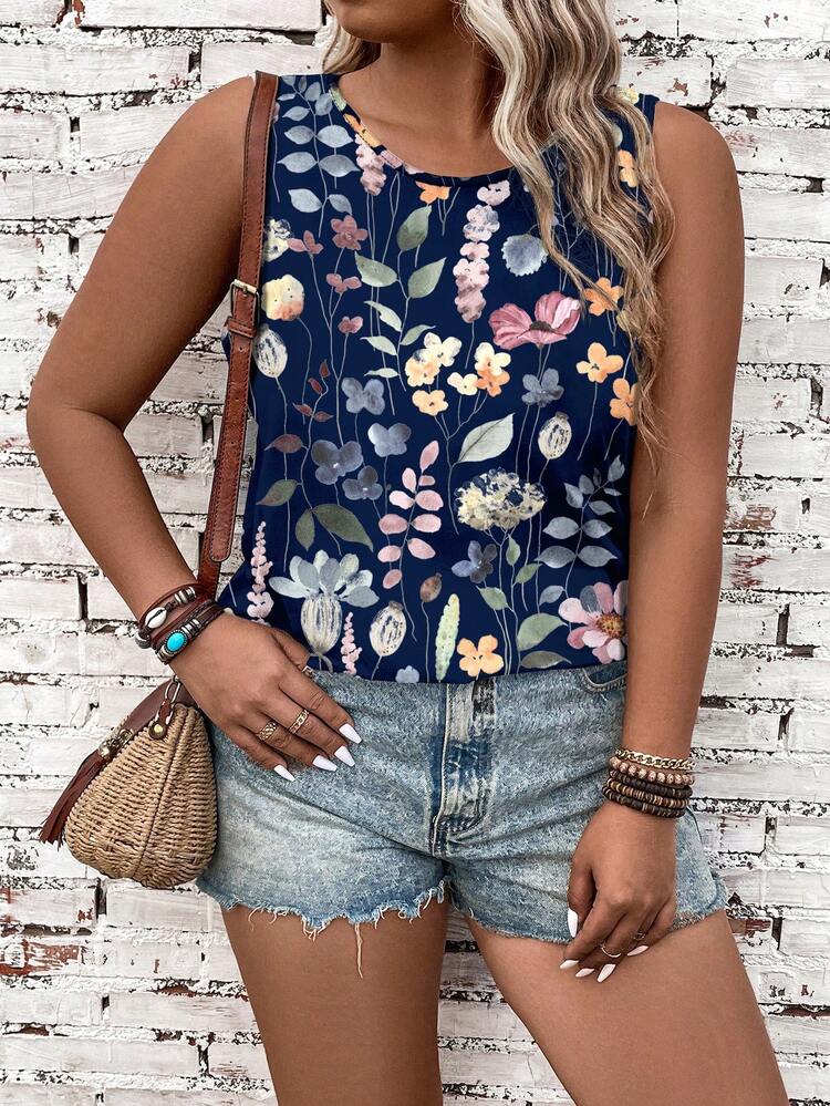 EMERY ROSE Blusa de tirantes de talla grande con estampado floral, top casual de verano para mujeres, blusas de verano lindas y sin mangas para mujeres - Multicolor - Añade 3