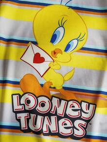 LOONEY TUNES X SHEIN Áo thun ngắn tay cổ tròn in chữ và hoạt hình dành cho bé gái tuổi teen - Màu vàng - Xem 4