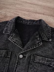 Manfinity Joysei 男士短袖牛仔衬衫，休闲新款美式复古牛仔上衣 - 黑色 - 查看 3