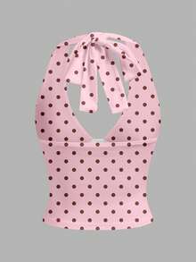 MainGRL Women's Casual Tight Halter Neck Camisole, Women's Summer Outfit, Y2K Style, Polka Dot Print - Multicolor - View 3