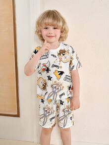 LOONEY TUNES X SHEIN Toddler Boys' Minimalist Graphic Print T-Shirt And Shorts Set - White - View 6