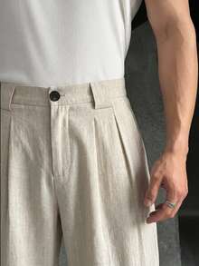 NEON BLANC Plus Size Men's Grey Vertical Striped Woven Wide Leg Pants - Beige - View 4