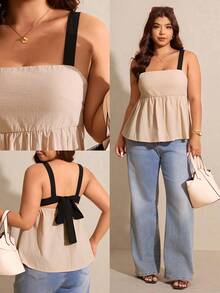 Elaquor Plus Size Women Contrast Color Twist Back Sleeveless Tank Top, Summer Tops - Apricot - View 3