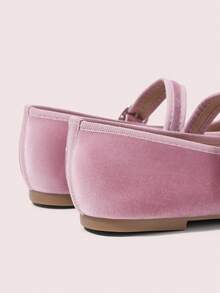 CUCCOO DOLLMOD Zapatos de mujer con punta redonda, decoración de lazo y hebilla, suela plana, material de terciopelo, adecuados para uso diario, fiestas de cumpleaños - Rosa - Ver 5