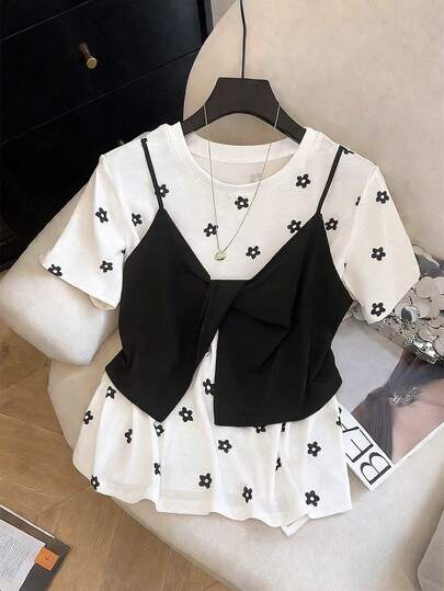 GlowEve CURVE 大码女式休闲碎花二合一T恤