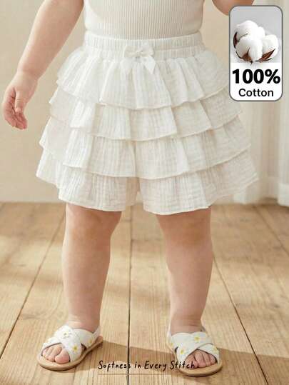 Cozy Pixies Baby Girl Leopard Print Elastic Waist Ruffle Skirt, Versatile & Comfortable Baby White Bloomers
