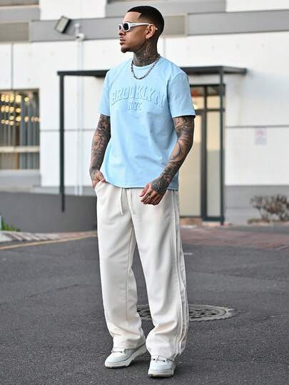 Devon Thys Men's Vintage Coin Print Drawstring Waist Pockets Loose Wide Leg Pants, Autumn