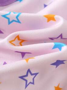 Cozy Pixies 女婴贴身睡衣套装，紫色卡通独角兽夜光可爱图案针织柔软圆领短袖上衣和松紧腰打底裤，两件套。本产品需紫外线照射才能发光。 - 紫色 - 查看 4