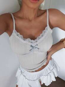 DAZY Top de camisola con parches de encaje y acolchado incorporado para mujeres en verano - Gris - Ver 6