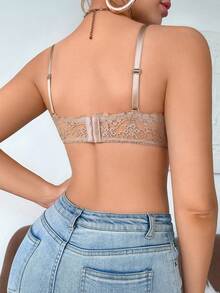 1 chiếc áo ngực không gọng, ren, có đệm dành cho nữ, thoải mái và nâng đỡ tốt, màu đen. - Màu Khaki - Xem 2