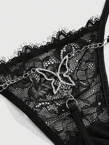 Quần lót ren dây xích kim loại hình bướm Gothic - màu đen - Xem 1