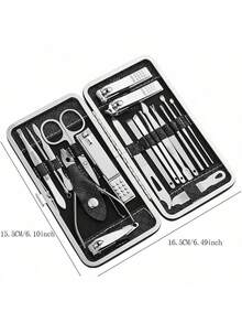 19 Piece Stainless Steel Nail Clipper Set Manicure Pedicure Kit With Storage Case Professional Grooming Tools Include Cuticle Pusher Scissors Nail File For Home Travel Salon Gift - Black - View 5