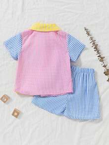 SHEIN Vintaside Kids Bộ áo sơ mi và quần short họa tiết thời trang đường phố cho bé trai. - Nhiều màu - Xem 2