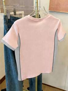 SHEIN Women's Unicorn Print Contrast Color Round Neck Casual T-Shirt - Multicolor - View 2
