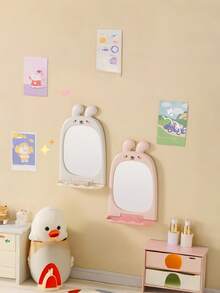 1PC Bunny Cartoon Makeup Mirror Suction Wall Bathroom Mirror Dorm High Value Cosmetic Mirror For Girls Women Home Decor - Multicolor - View 6