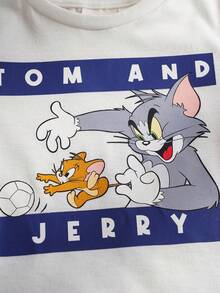 TOM & JERRY X SHEIN Baby Boy Letter & Cartoon Print Round Neck Short Sleeve T-Shirt And Shorts Casual Daily Outfit - Multicolor - View 4