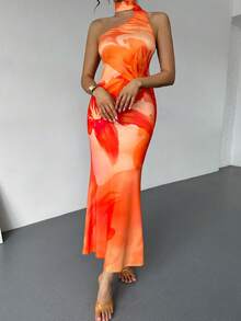 Rafferiza Đầm dài nữ thời trang, thanh lịch, gợi cảm, hở lưng, cổ yếm, bất đối xứng - Nhiều màu - Xem 7