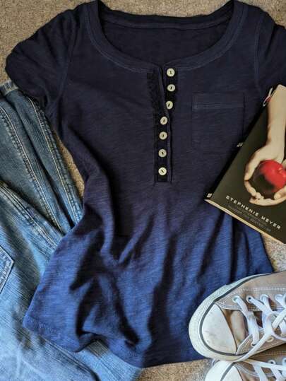 Glimmora Top ajusté à manches courtes avec col Henley vintage et décontracté pour femmes, été