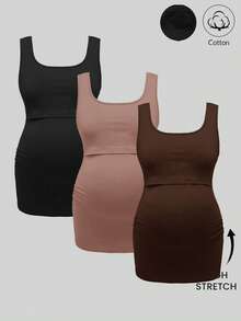 Modmama 3pcs/Set Maternity Solid Color Casual Nursing Tops - Multicolor - View 15