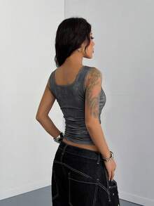 SHEIN HypeZone Women's Grey Base Black Print Square Neck Camisole - Grey - View 2