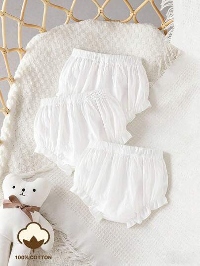 SHEIN 3pcs/Set Newborn Baby Summer & Autumn Casual Shorts, Fashionable Minimalist Versatile Design, Comfortable Casual Style