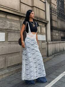 Coolane 女士春夏复古外出约会之夜运动休闲基本款灰色中长连衣裙 - 白色 - 查看 4