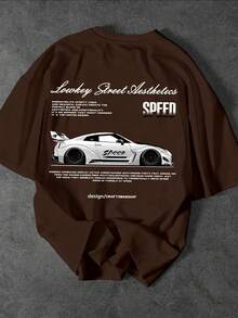 Men's Casual Short Sleeve Crew Neck T-Shirt With Racing Street Slogan Print - 紅白色 - 查看 3