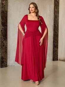 Roveilla 大码女装新款优雅浪漫红色雪纺袖修身褶皱长裙，春夏酒红色大码连衣裙，大码伴娘礼服，女士酒红色连衣裙，曲线身材红色连衣裙，红色大码连衣裙，正式礼服，红色伴娘礼服，酒红色正式礼服，红酒色连衣裙，红色正式礼服，大码深红色连衣裙，红色套装，大码酒红色套装，女士酒红色连衣裙，女士裹身连衣裙，红色休闲连衣裙，礼拜服，女士D级正式礼服 - 紅色 - 查看 4