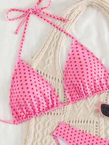 Swim Mod Bộ bikini tam giác cổ yếm in họa tiết chấm bi màu hồng cho nữ, mùa hè - Màu Hồng baby - Xem 4