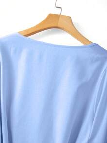 GlowEve CURVE Rhinestone Embellished Square Collar Cute Bow Plus Size Blouse - Baby Blue - View 3