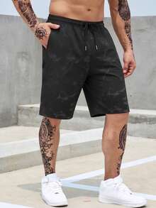 Manfinity Homme Men's Summer Casual Tie-Dye Print Shorts - Black - View 3