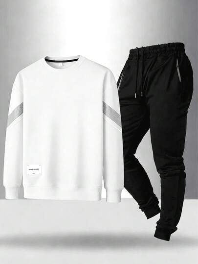 Conjunto de ropa deportiva de sudadera de cuello redondo de manga larga casual y versátil para hombres