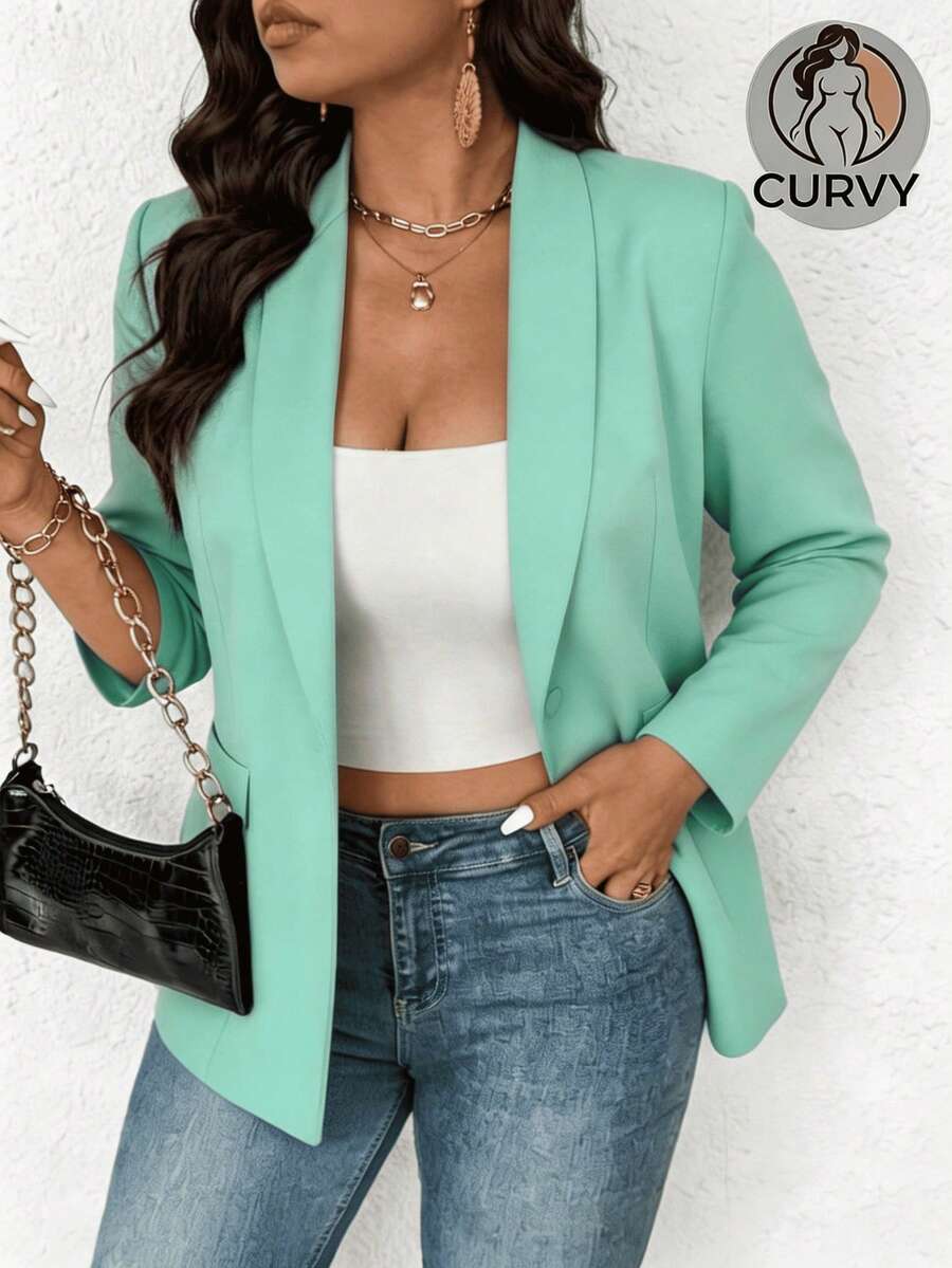 Blazer Casual Women Lapel Collar Elegant Straight Cut Long Sleeve Soft Lightweight Office Versatile Comfortable Modern Silhouette Stylized Basic Indispensable - 薄荷綠 - 查看 1