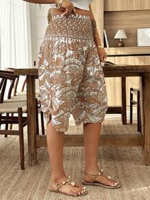 Weeklong Plus Size Women's Spring/Summer Vacation Loose Waist Buckle Design Printed Pants - Multicolor - View 4