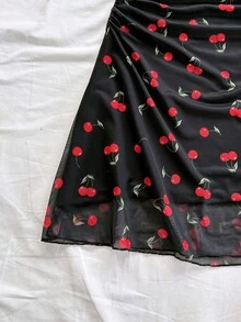Soleia Đầm slip lưới họa tiết hoa xanh trắng dành cho nữ, thích hợp cho kỳ nghỉ hè. - màu đen - Xem 5