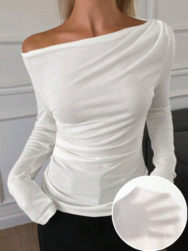 Women's Elegant City Casual Slim Fit Off Shoulder Long Sleeve T-Shirt