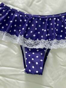 Swim Mod 2pcs/Set Polka Dot Print Detail Strap Triangle Top & Skirt Bikini Swimsuit For Girls - Multicolor - View 3