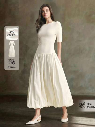 Ontre فستان كاجوال أنيق للمكتب والحفلات والضيوف لربيع/صيف 2026، لون بيج داكن، طول متوسط، محبوك، مشدود الخصر، رقبة دائرية، مناسب للربيع/الصيف، للارتداء في المكتب، للمناسبات الكاجوال، عيد الحب، عيد الاستقلال، أنيق حضري، فستان محبوك بسيط للنساء