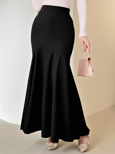 NOVVYNE High Waist Fitted Mermaid Flared Hem Women Skirt